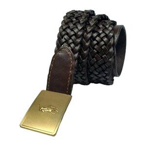 Polo Ralph Lauren Men's Pony Plaque Woven Leather Belt Brown Size 42